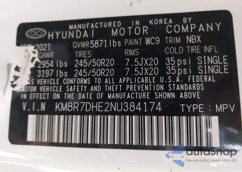 2022 Hyundai Palisade Calligraphy из США, поврежденный, VIN KM8R7DHE2NU384174